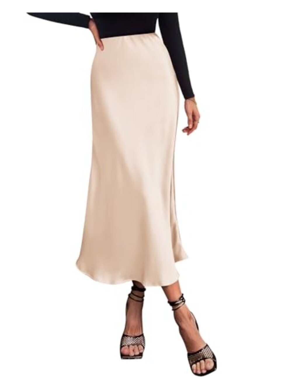 High Waist Satin Midi Skirt Flowy A-Line Silk Skirt